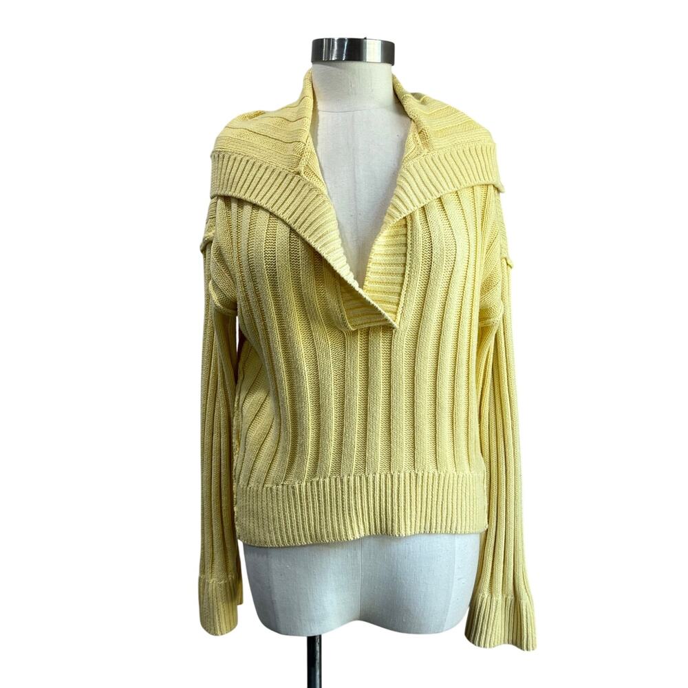 Hippie Rose Ribbed Sweater Size L Yellow Collared Preppy Knit Pullover‎